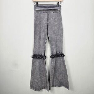 T Party Foldover Flare Leggings‎ Pants S Gray Y2K Grunge Tassles Boho Festival